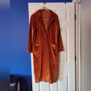 Elegant Rust Velvet Long Coat